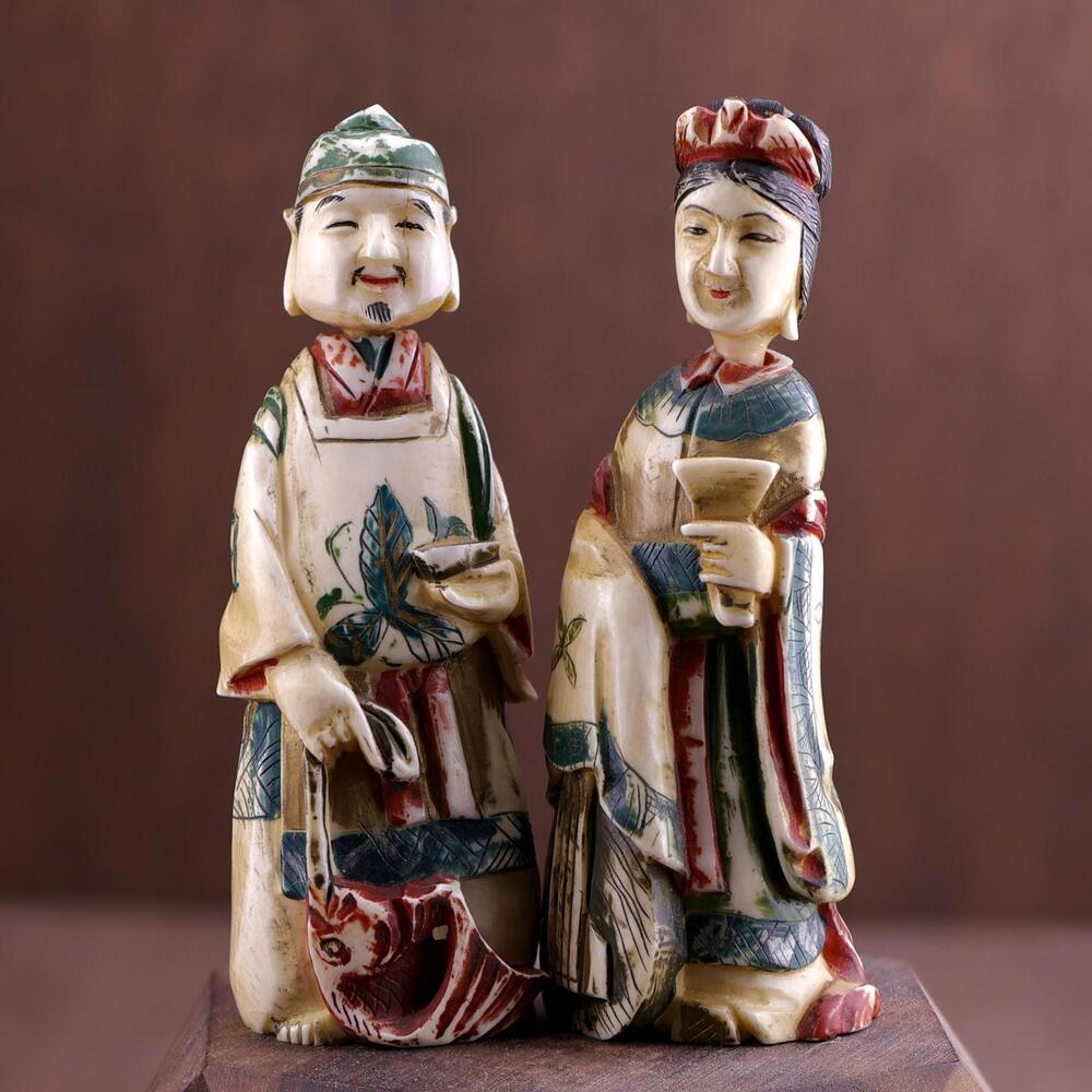 Antique Chinese Carved Snuff Bottles - The Fisherman of Wealth & The Court Lady